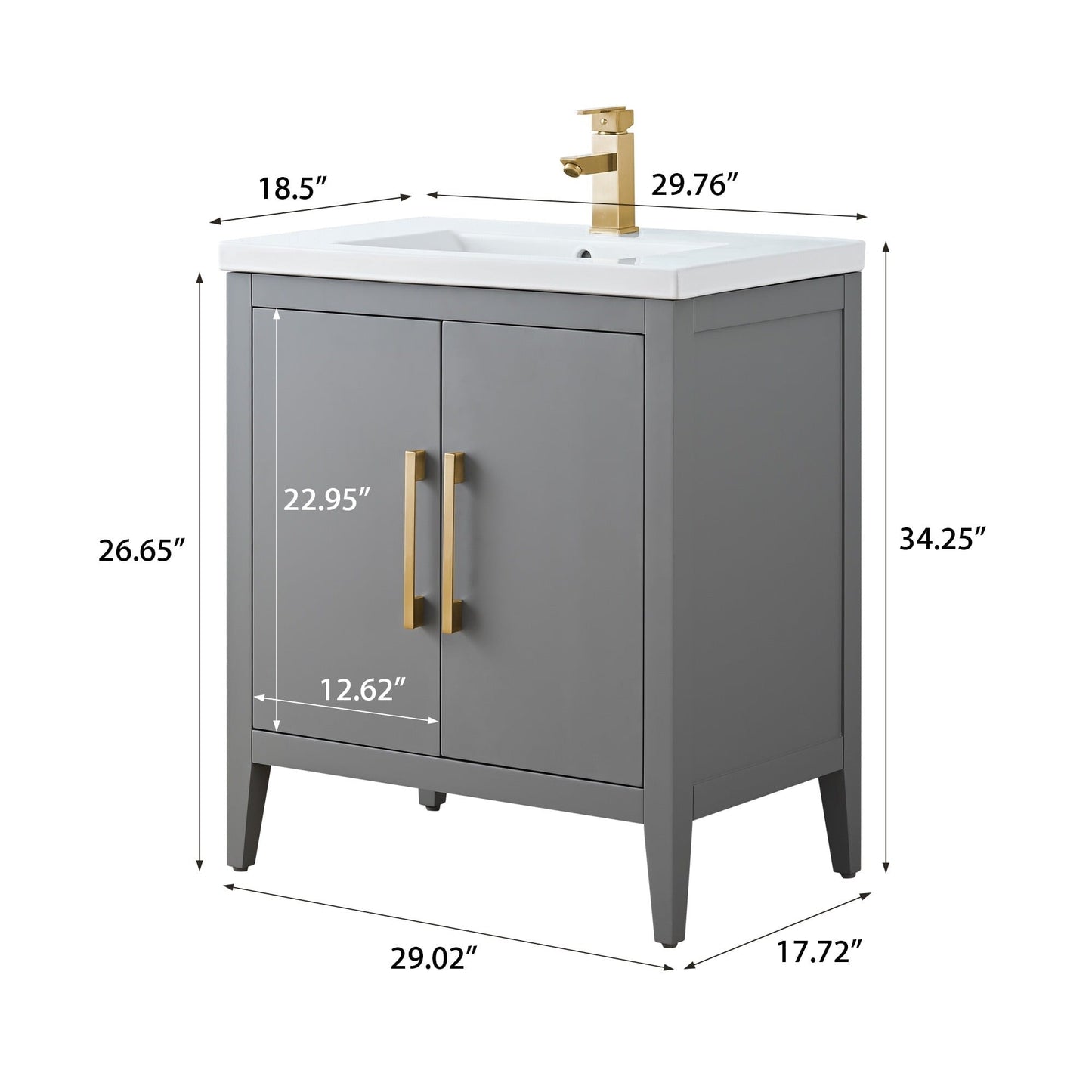 Vanity Art 20 oder 24 oder 30 Badezimmer-Waschtisch mit Einzelwaschbecken und Keramikplatte