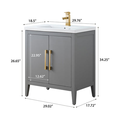 Vanity Art 20 oder 24 oder 30 Badezimmer-Waschtisch mit Einzelwaschbecken und Keramikplatte