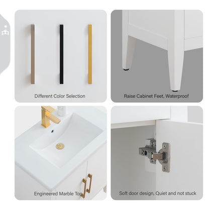 Vanity Art 20 oder 24 oder 30 Badezimmer-Waschtisch mit Einzelwaschbecken und Keramikplatte