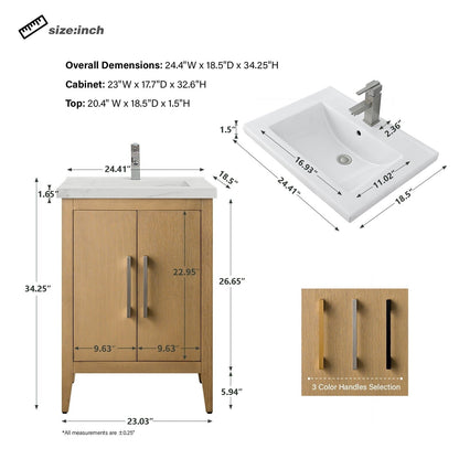 Vanity Art 20 oder 24 oder 30 Badezimmer-Waschtisch mit Einzelwaschbecken und Keramikplatte