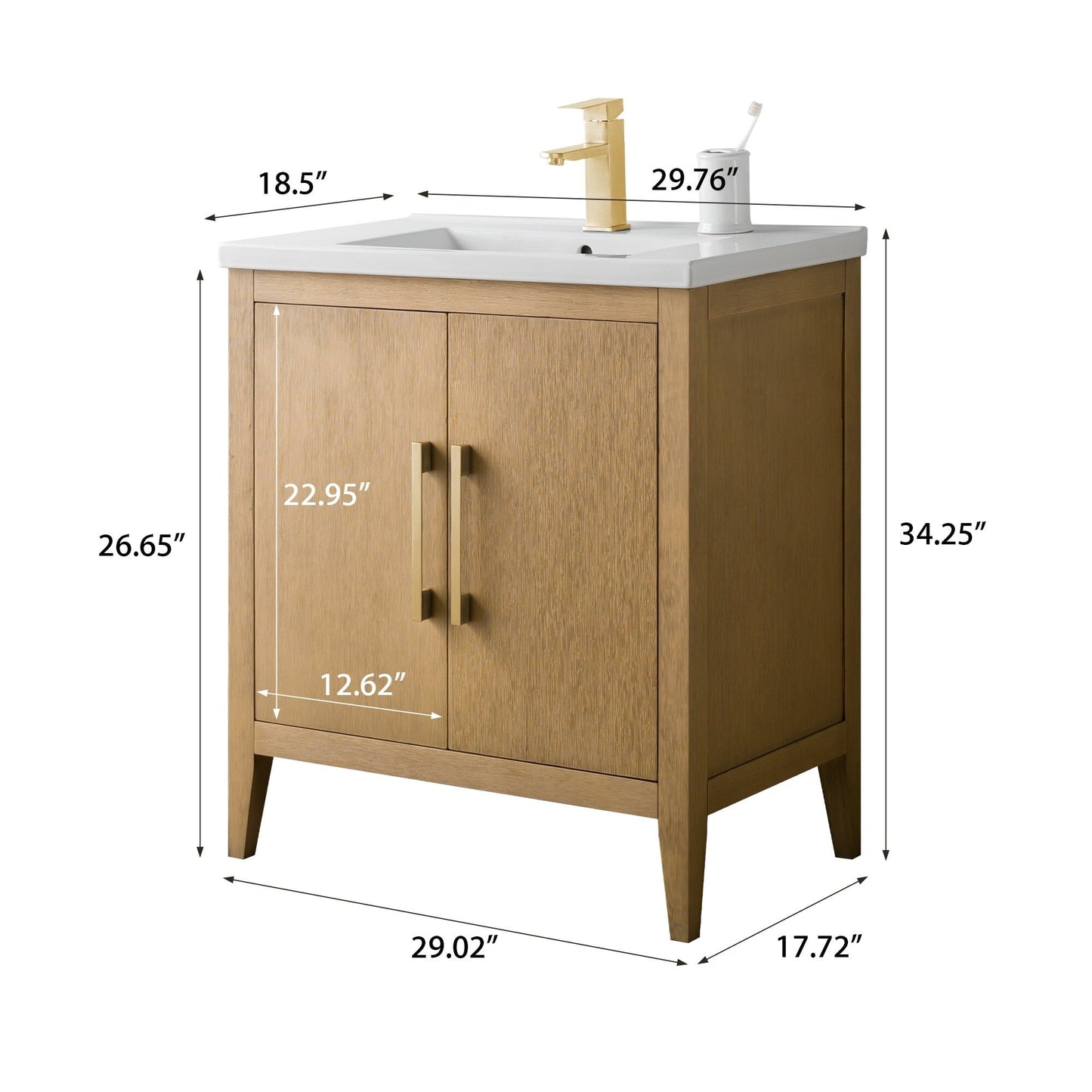Vanity Art 20 oder 24 oder 30 Badezimmer-Waschtisch mit Einzelwaschbecken und Keramikplatte