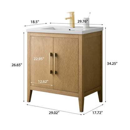 Vanity Art 20 oder 24 oder 30 Badezimmer-Waschtisch mit Einzelwaschbecken und Keramikplatte