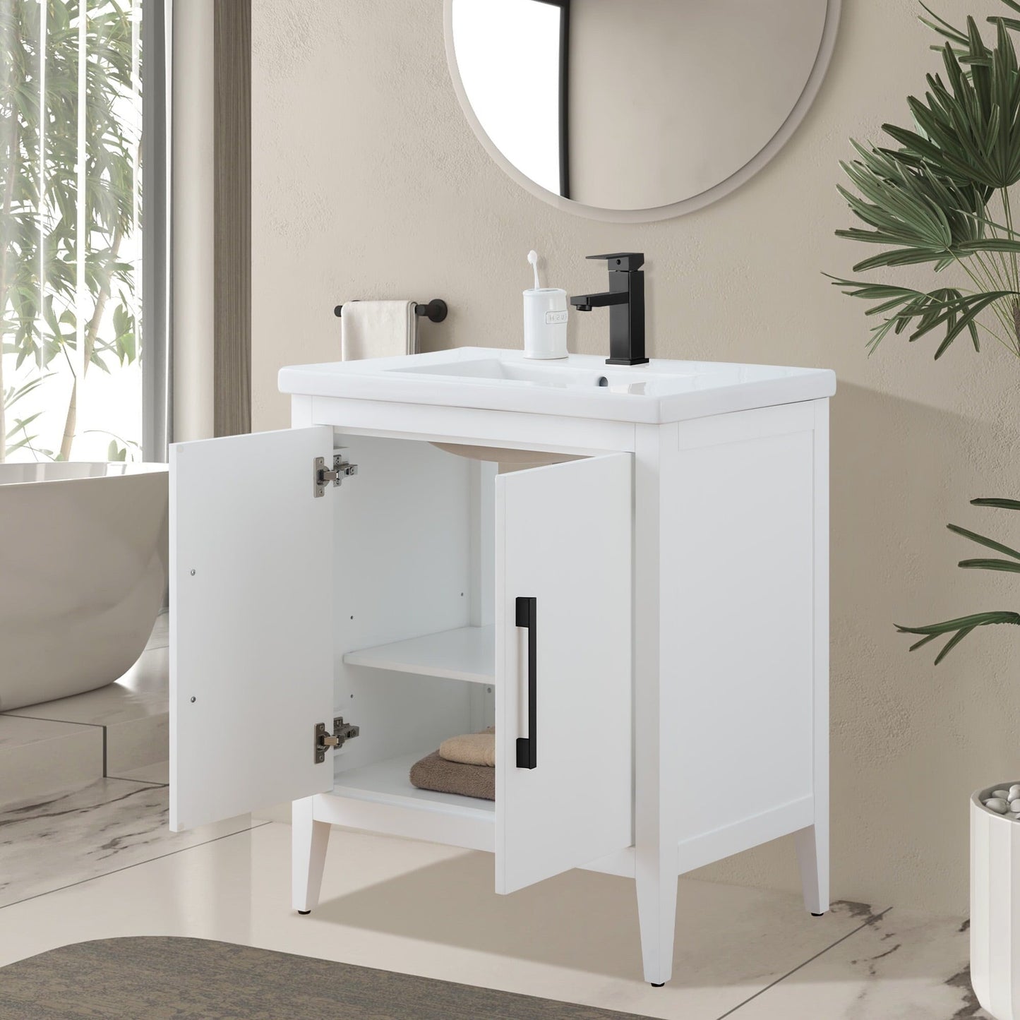 Vanity Art 20 oder 24 oder 30 Badezimmer-Waschtisch mit Einzelwaschbecken und Keramikplatte