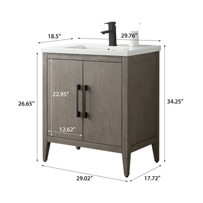 Vanity Art 20 oder 24 oder 30 Badezimmer-Waschtisch mit Einzelwaschbecken und Keramikplatte