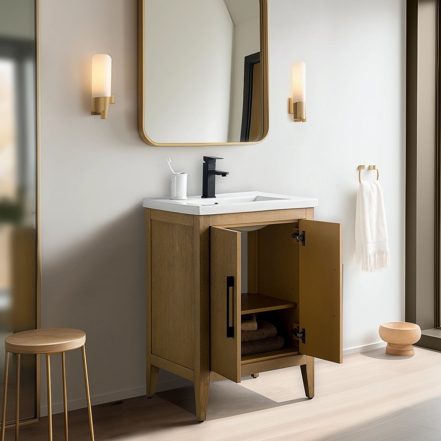 Vanity Art 20 oder 24 oder 30 Badezimmer-Waschtisch mit Einzelwaschbecken und Keramikplatte