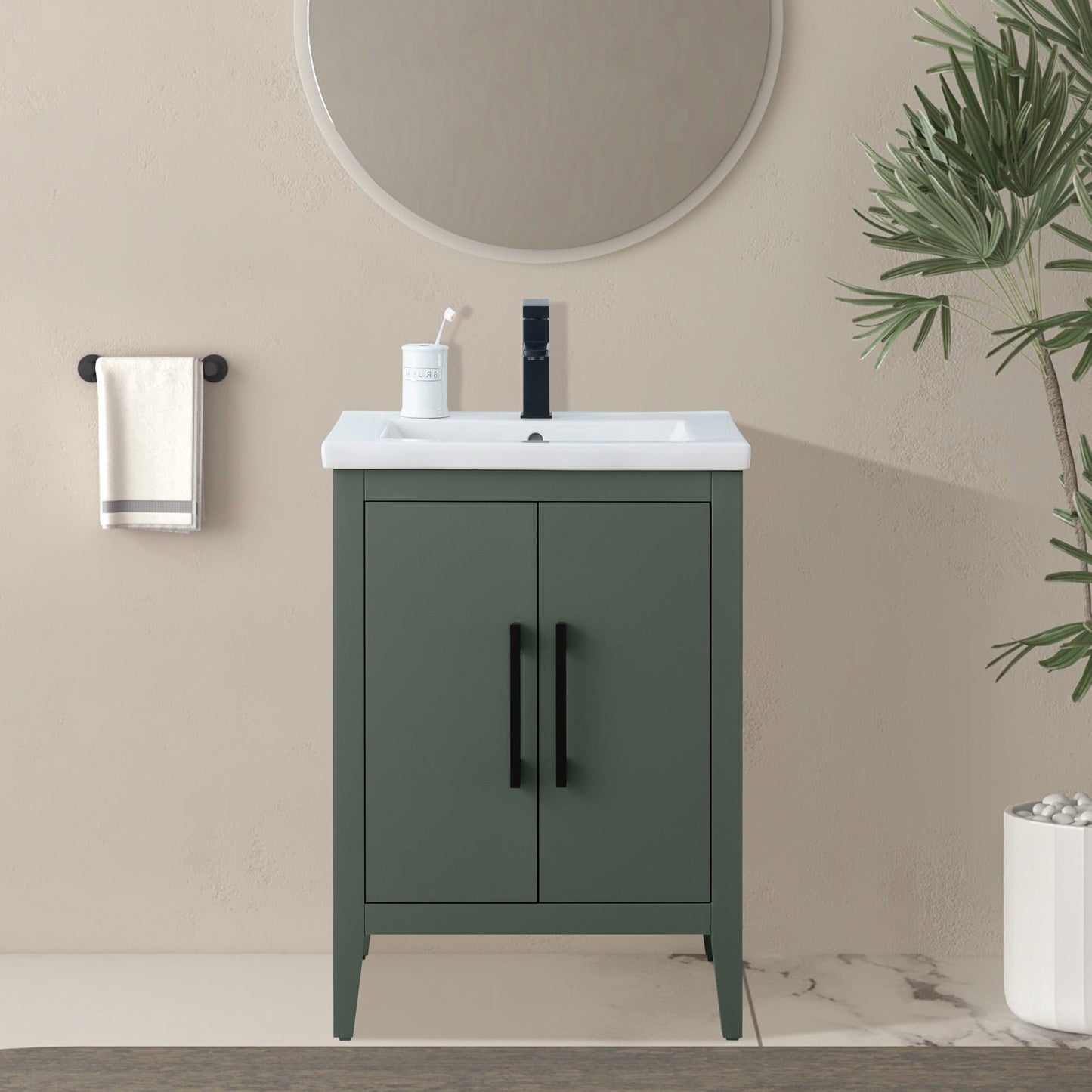 Vanity Art 20 oder 24 oder 30 Badezimmer-Waschtisch mit Einzelwaschbecken und Keramikplatte