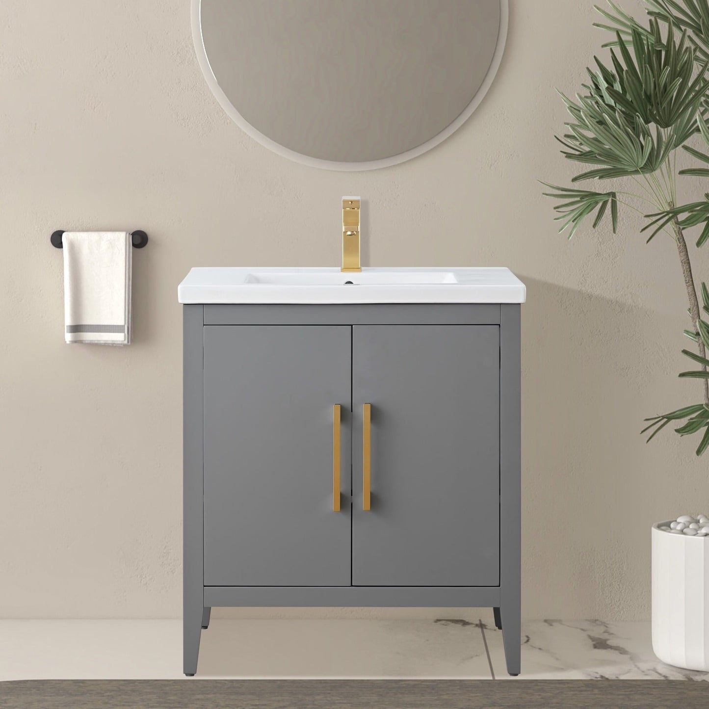 Vanity Art 20 oder 24 oder 30 Badezimmer-Waschtisch mit Einzelwaschbecken und Keramikplatte