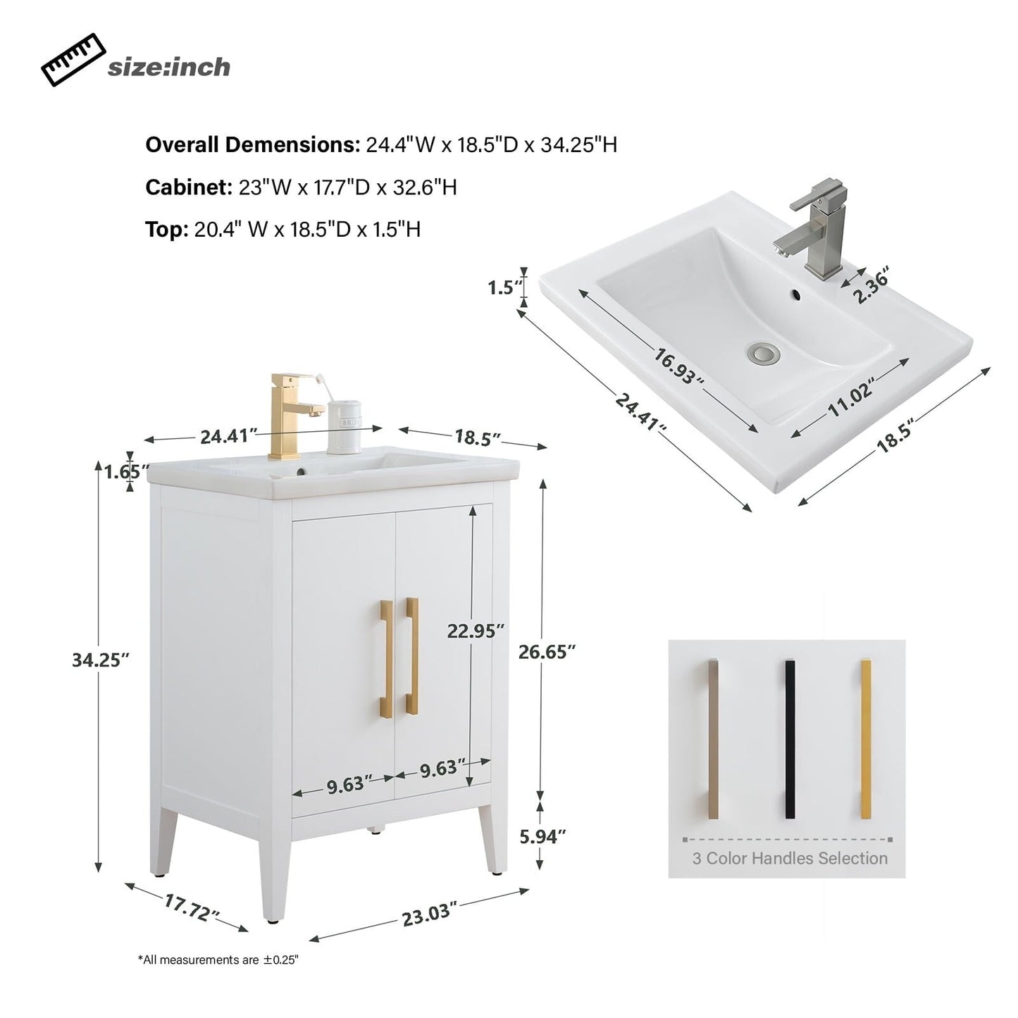 Vanity Art 20 oder 24 oder 30 Badezimmer-Waschtisch mit Einzelwaschbecken und Keramikplatte