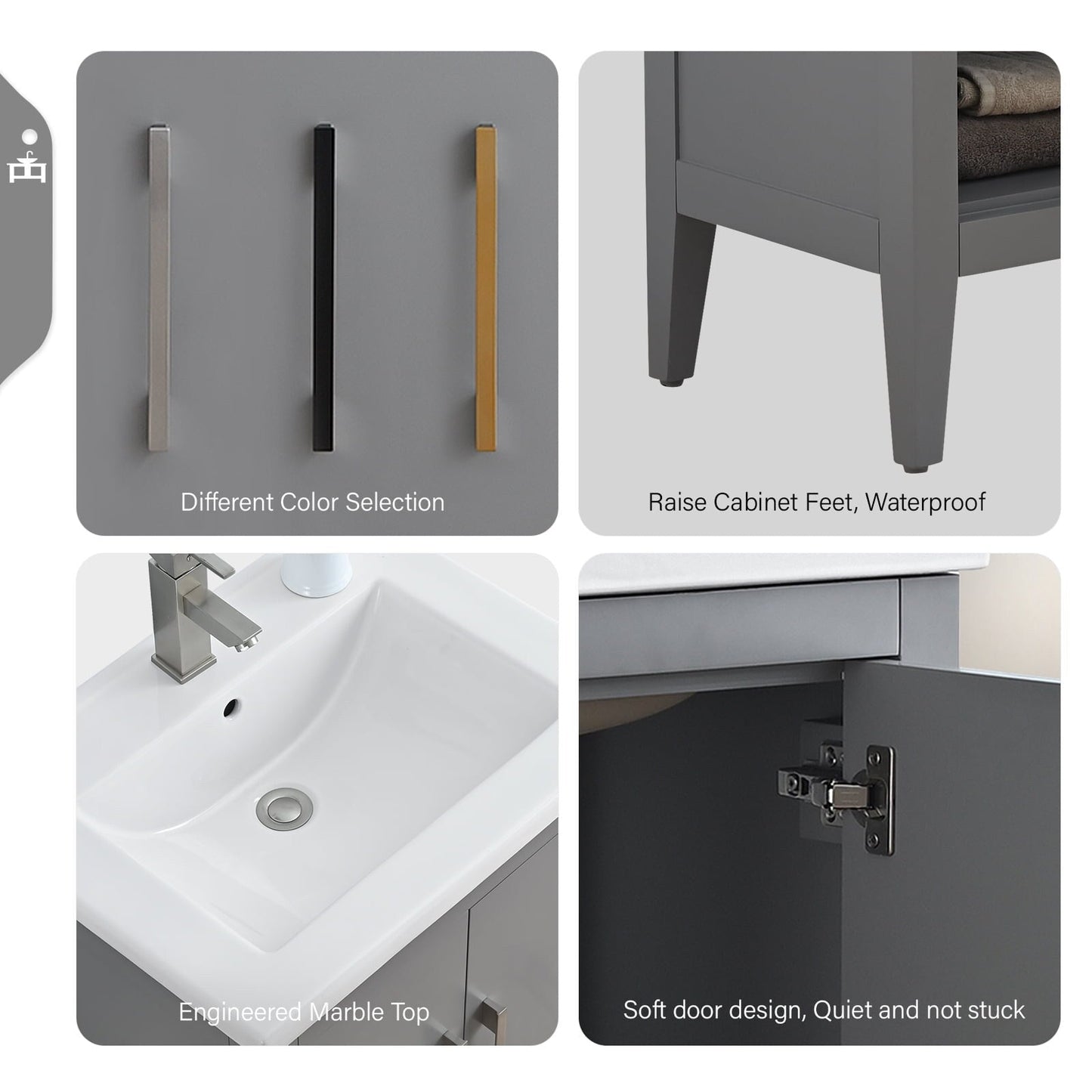Vanity Art 20 oder 24 oder 30 Badezimmer-Waschtisch mit Einzelwaschbecken und Keramikplatte