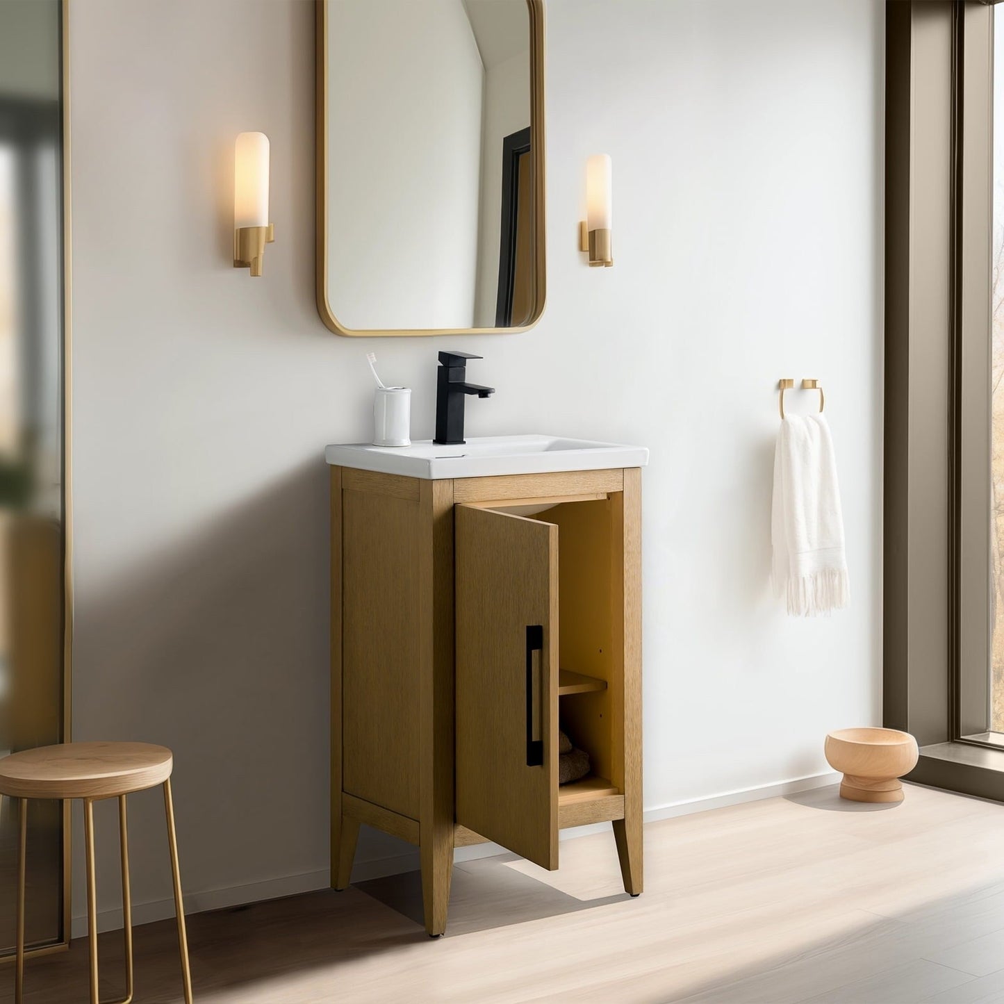 Vanity Art 20 oder 24 oder 30 Badezimmer-Waschtisch mit Einzelwaschbecken und Keramikplatte
