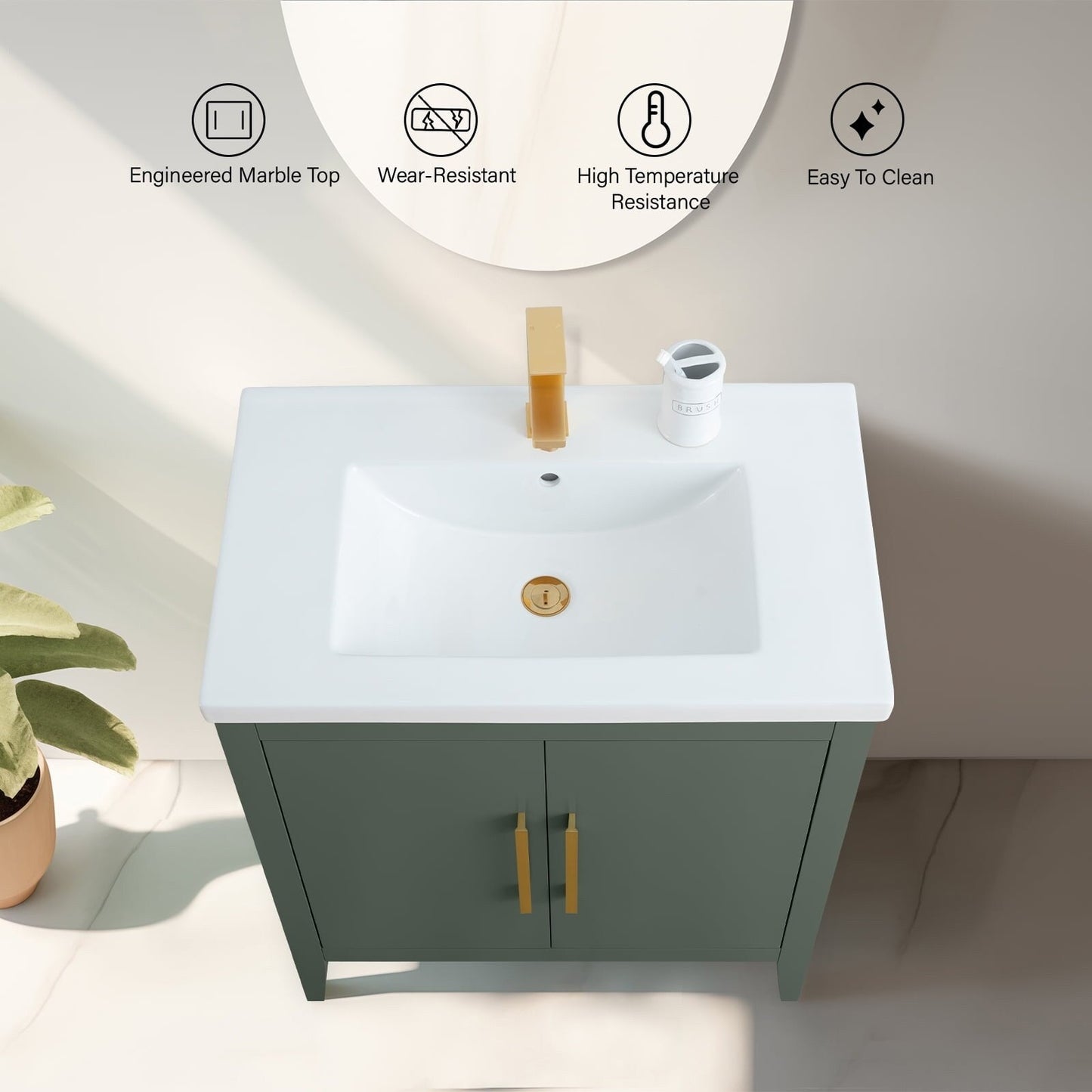 Vanity Art 20 oder 24 oder 30 Badezimmer-Waschtisch mit Einzelwaschbecken und Keramikplatte