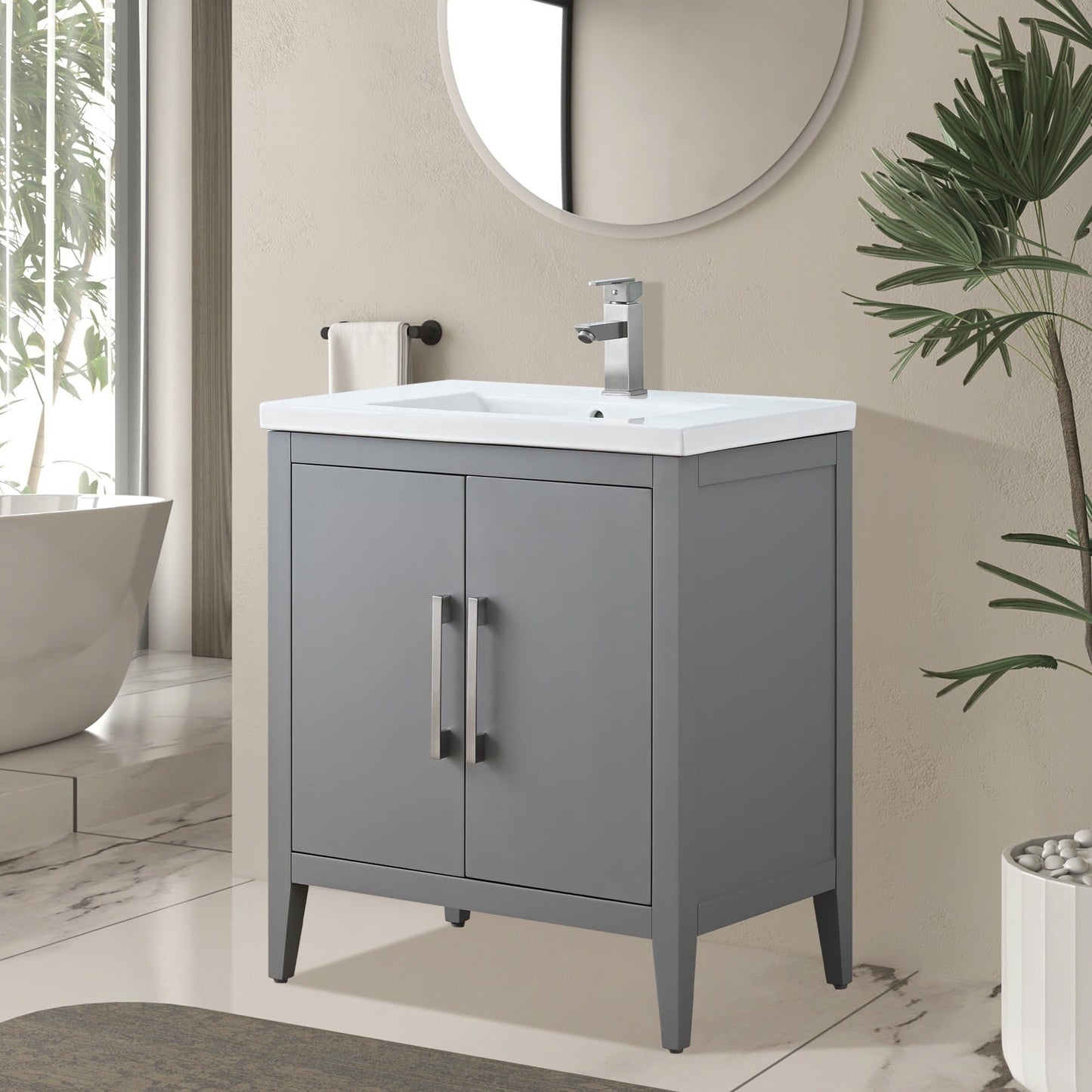 Vanity Art 20 oder 24 oder 30 Badezimmer-Waschtisch mit Einzelwaschbecken und Keramikplatte