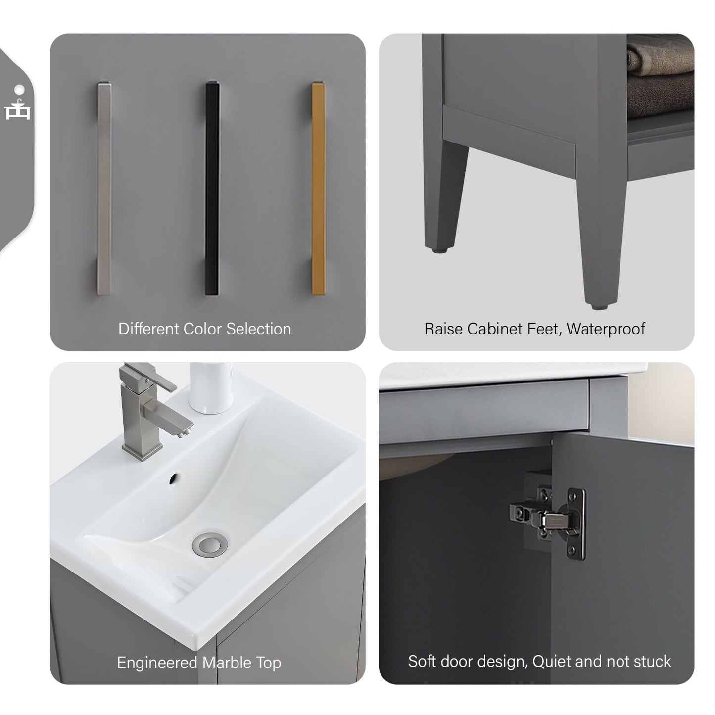 Vanity Art 20 oder 24 oder 30 Badezimmer-Waschtisch mit Einzelwaschbecken und Keramikplatte