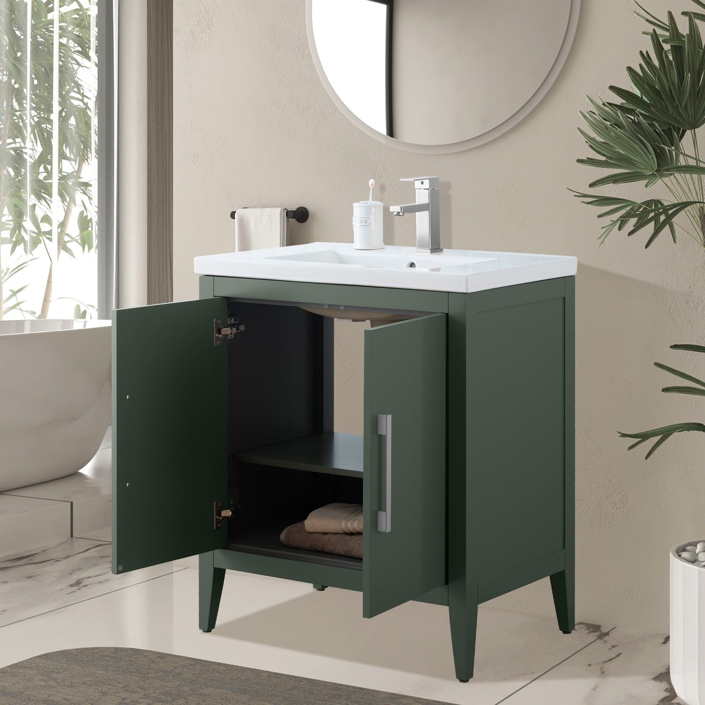 Vanity Art 20 oder 24 oder 30 Badezimmer-Waschtisch mit Einzelwaschbecken und Keramikplatte