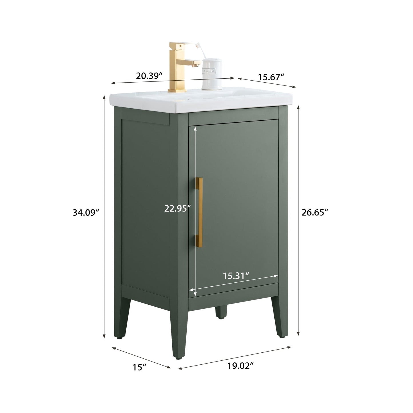 Vanity Art 20 oder 24 oder 30 Badezimmer-Waschtisch mit Einzelwaschbecken und Keramikplatte