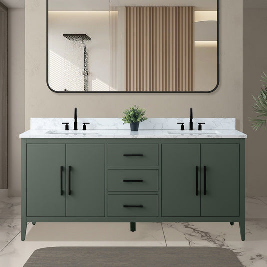 Vanity Art 72 Badezimmer-Waschtisch mit Doppelwaschbecken und Marmorplatte