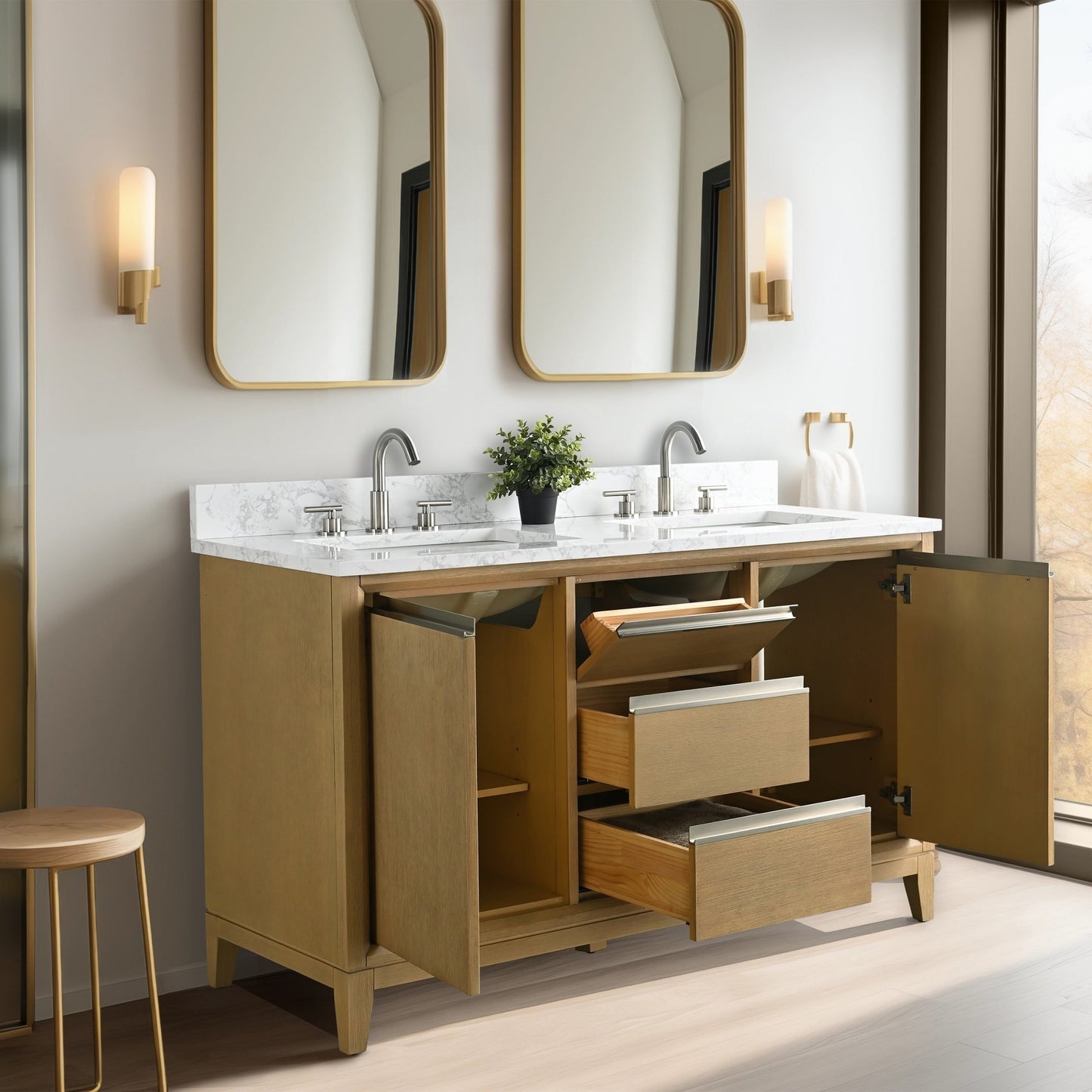 Vanity Art Badezimmerwaschtisch mit Keramikwaschbecken und Marmorplatte
