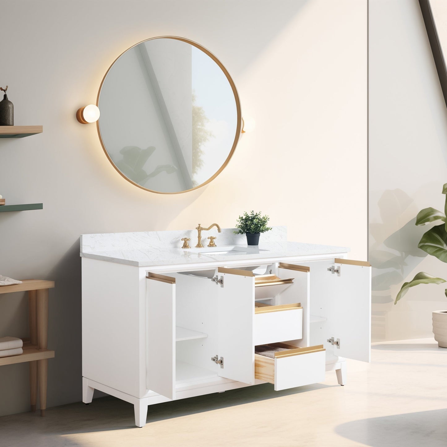 Vanity Art Badezimmerwaschtisch mit Keramikwaschbecken und Marmorplatte