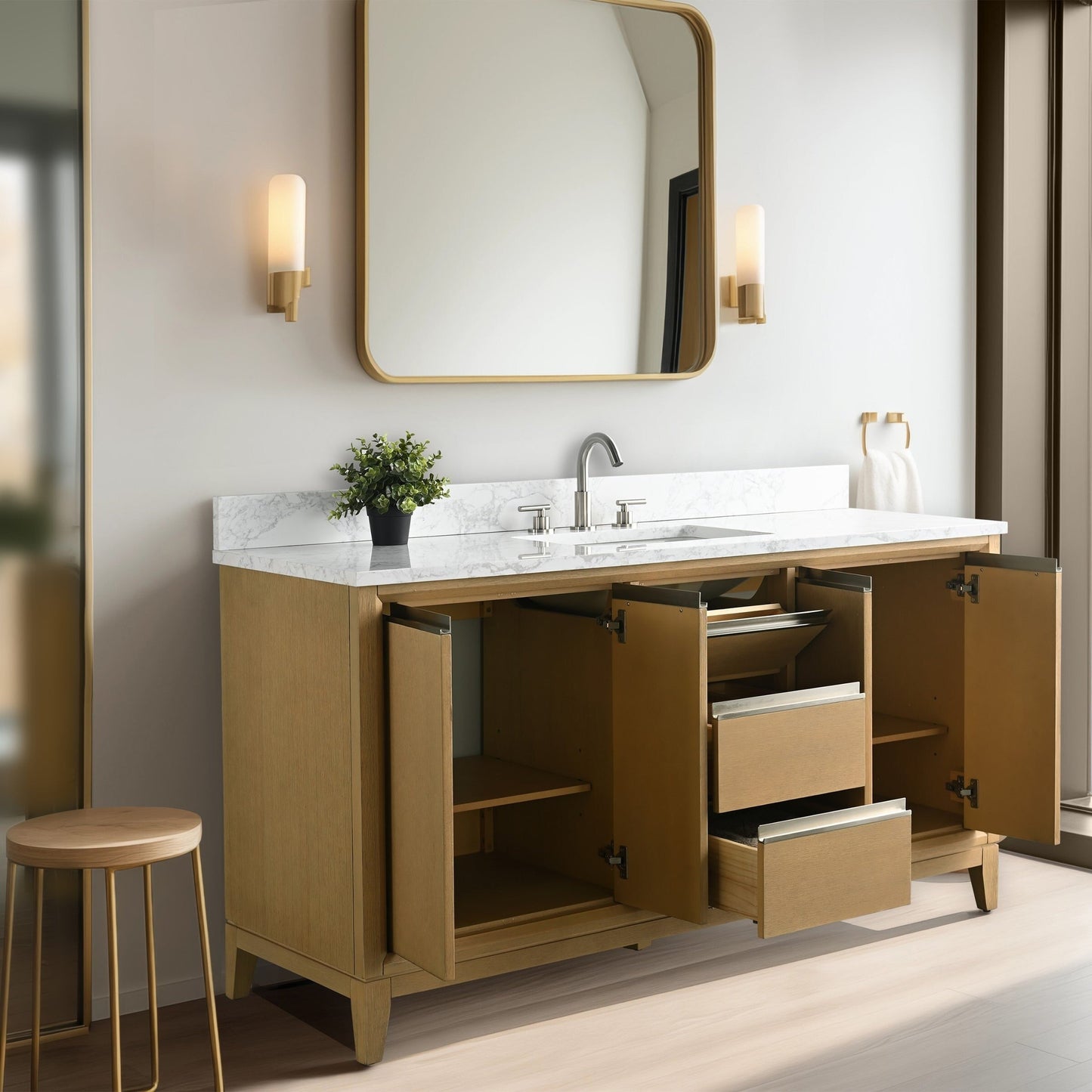 Vanity Art Badezimmerwaschtisch mit Keramikwaschbecken und Marmorplatte