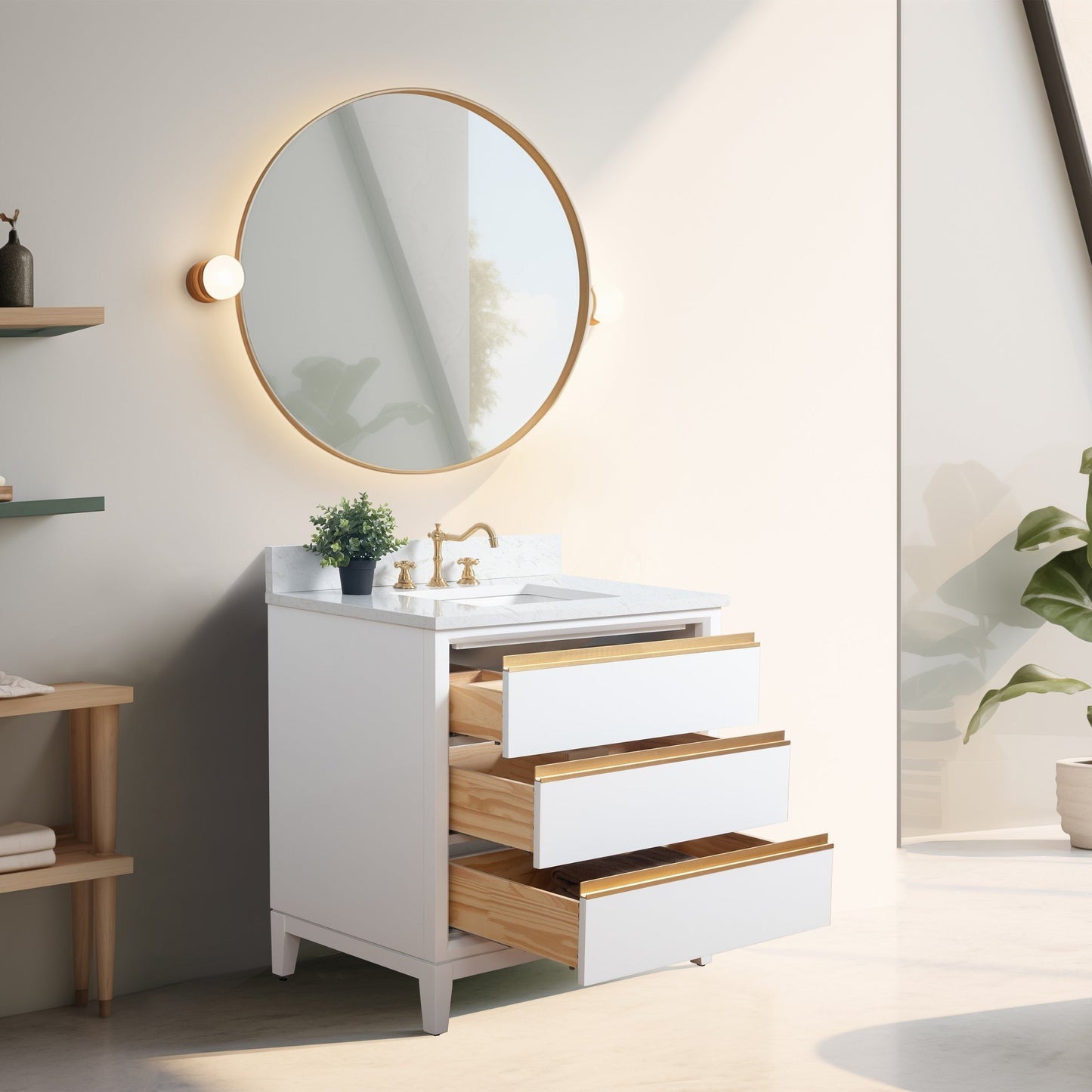 Vanity Art Badezimmerwaschtisch mit Keramikwaschbecken und Marmorplatte