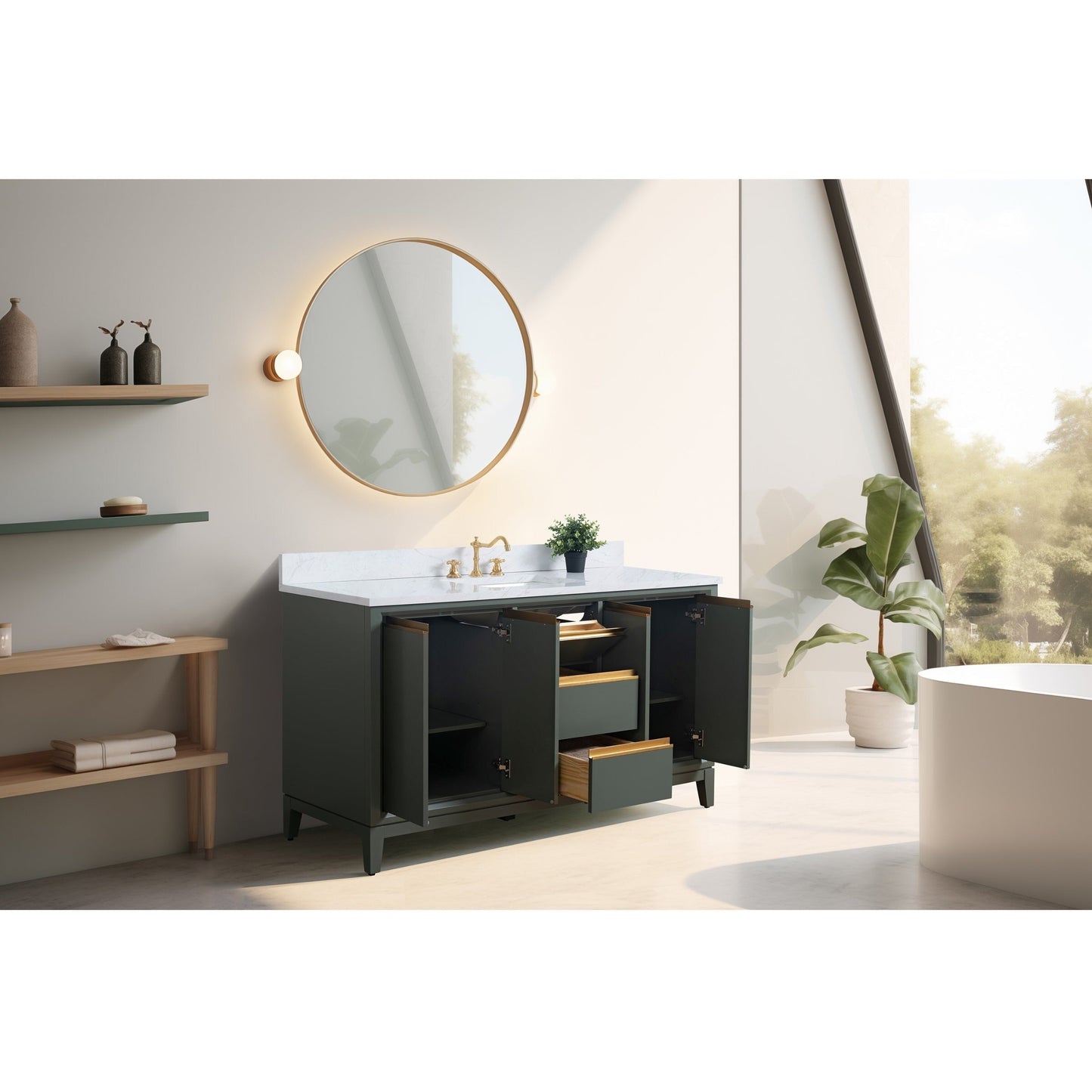 Vanity Art Badezimmerwaschtisch mit Keramikwaschbecken und Marmorplatte