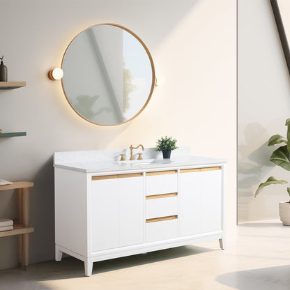 Vanity Art Badezimmerwaschtisch mit Keramikwaschbecken und Marmorplatte