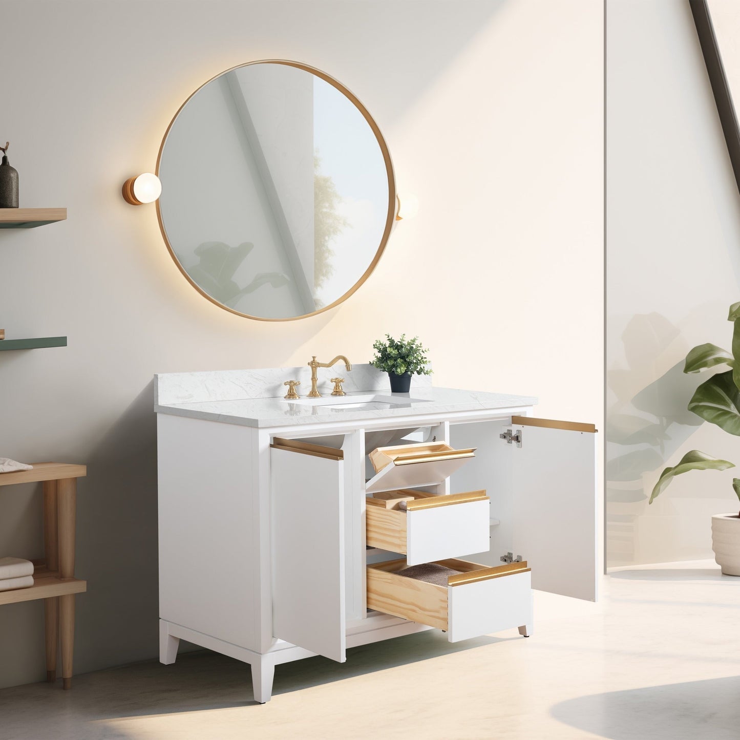 Vanity Art Badezimmerwaschtisch mit Keramikwaschbecken und Marmorplatte