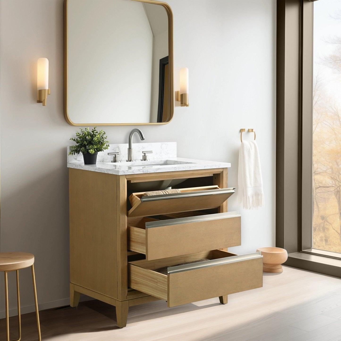 Vanity Art Badezimmerwaschtisch mit Keramikwaschbecken und Marmorplatte