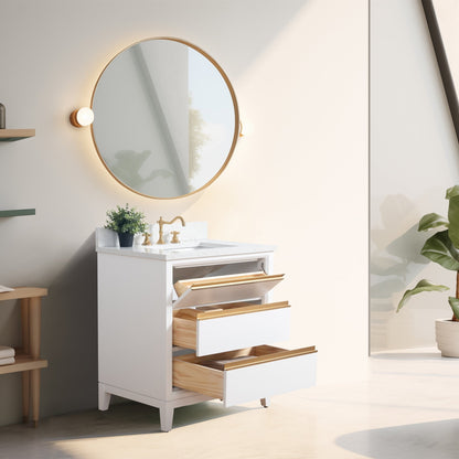 Vanity Art Badezimmerwaschtisch mit Keramikwaschbecken und Marmorplatte