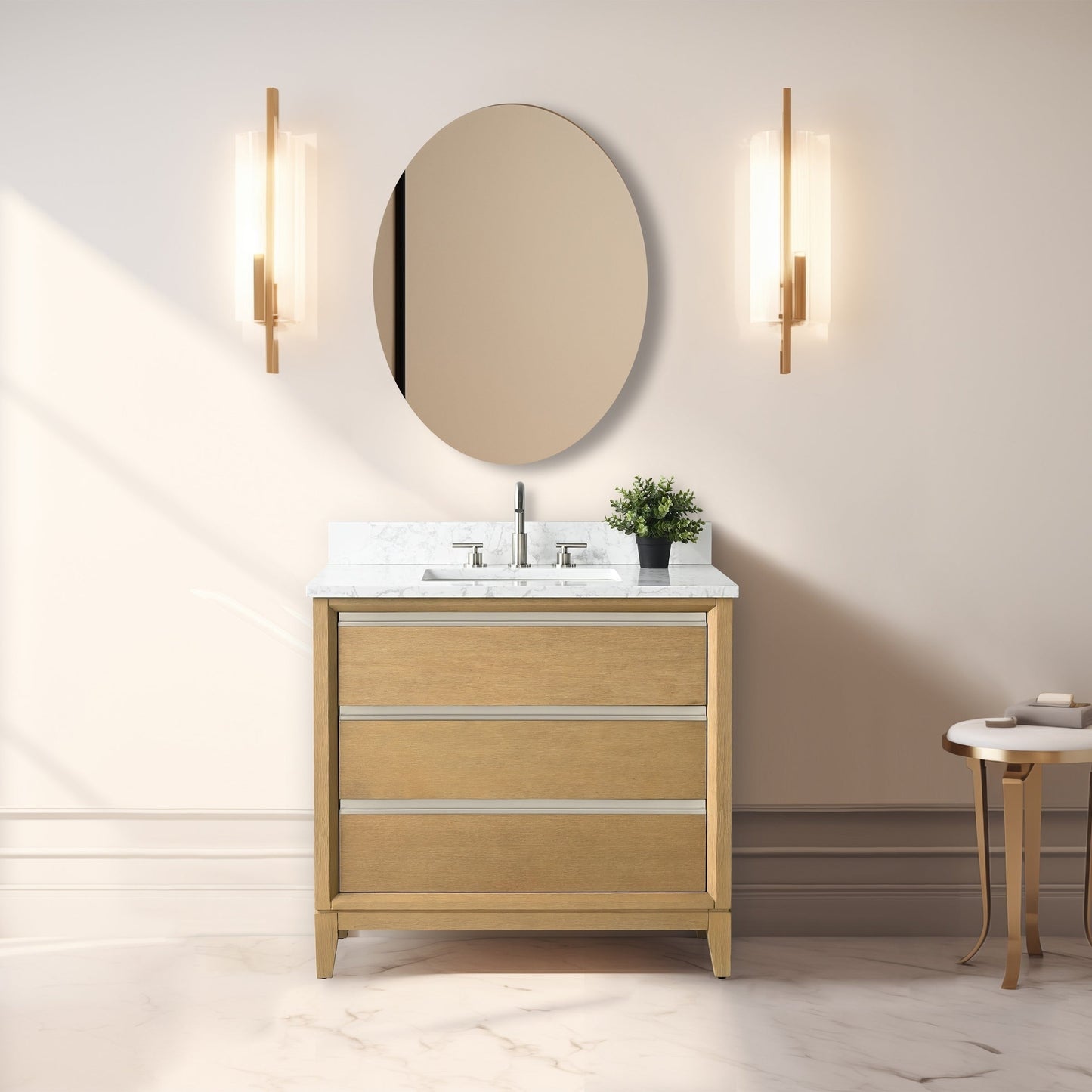 Vanity Art Badezimmerwaschtisch mit Keramikwaschbecken und Marmorplatte