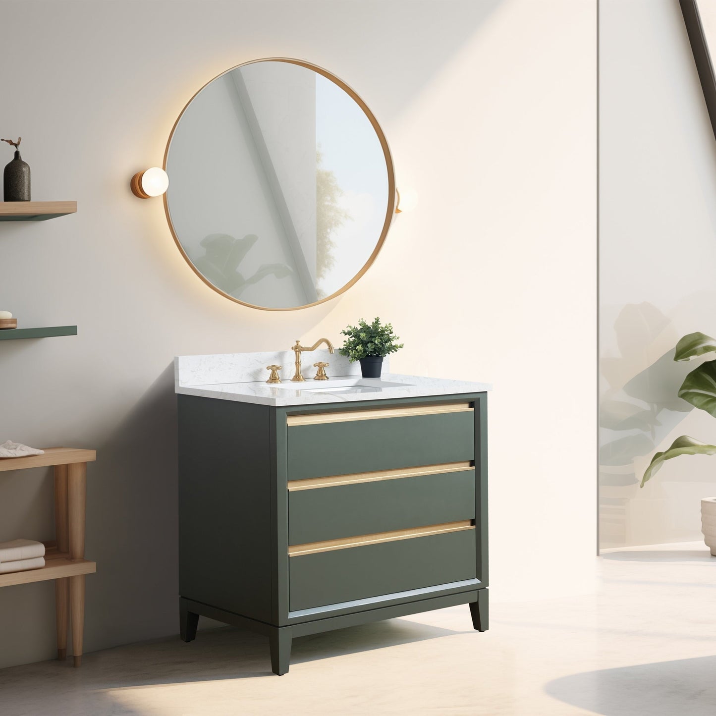 Vanity Art Badezimmerwaschtisch mit Keramikwaschbecken und Marmorplatte