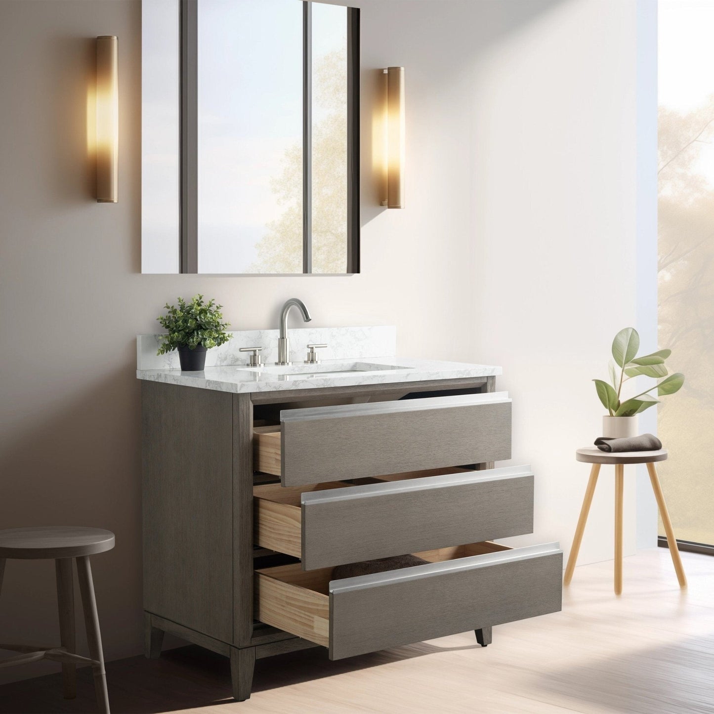 Vanity Art Badezimmerwaschtisch mit Keramikwaschbecken und Marmorplatte