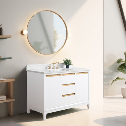 Vanity Art Badezimmerwaschtisch mit Keramikwaschbecken und Marmorplatte