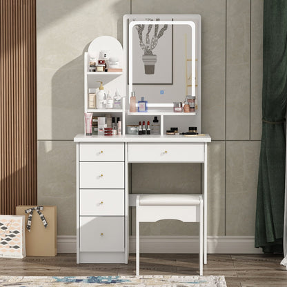 Schminktisch-Set mit Spiegel und Lampe, Schminktisch für Zuhause mit Hocker