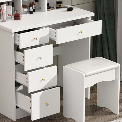 Schminktisch-Set mit Spiegel und Lampe, Schminktisch für Zuhause mit Hocker