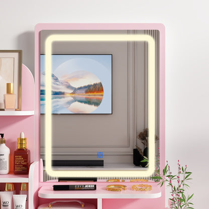 Schminktisch-Set mit Spiegel und Lampe, Schminktisch für Zuhause mit Hocker