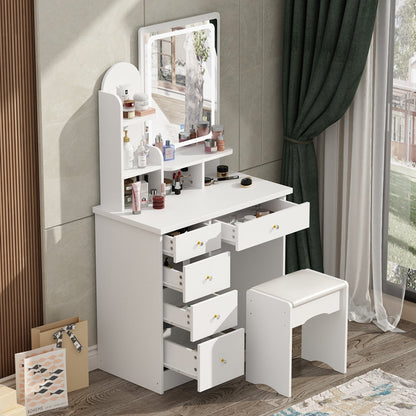 Schminktisch-Set mit Spiegel und Lampe, Schminktisch für Zuhause mit Hocker