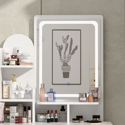 Schminktisch-Set mit Spiegel und Lampe, Schminktisch für Zuhause mit Hocker
