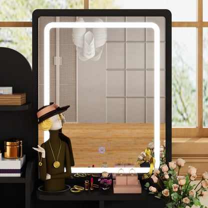Schminktisch-Set mit Spiegel und Lampe, Schminktisch für Zuhause mit Hocker