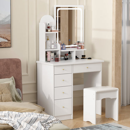Schminktisch-Set mit Spiegel und Lampe, Schminktisch für Zuhause mit Hocker