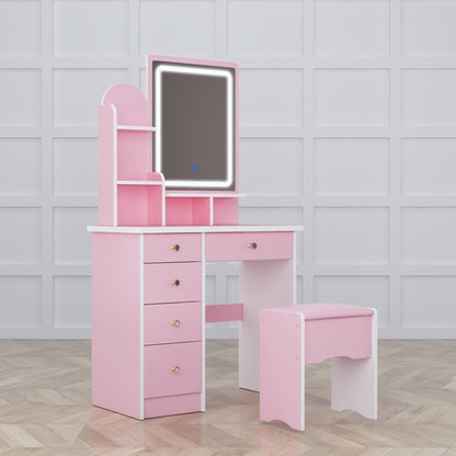 Schminktisch-Set mit Spiegel und Lampe, Schminktisch für Zuhause mit Hocker
