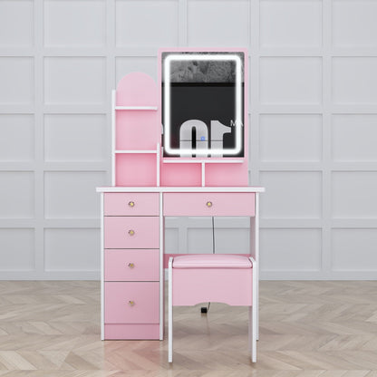 Schminktisch-Set mit Spiegel und Lampe, Schminktisch für Zuhause mit Hocker