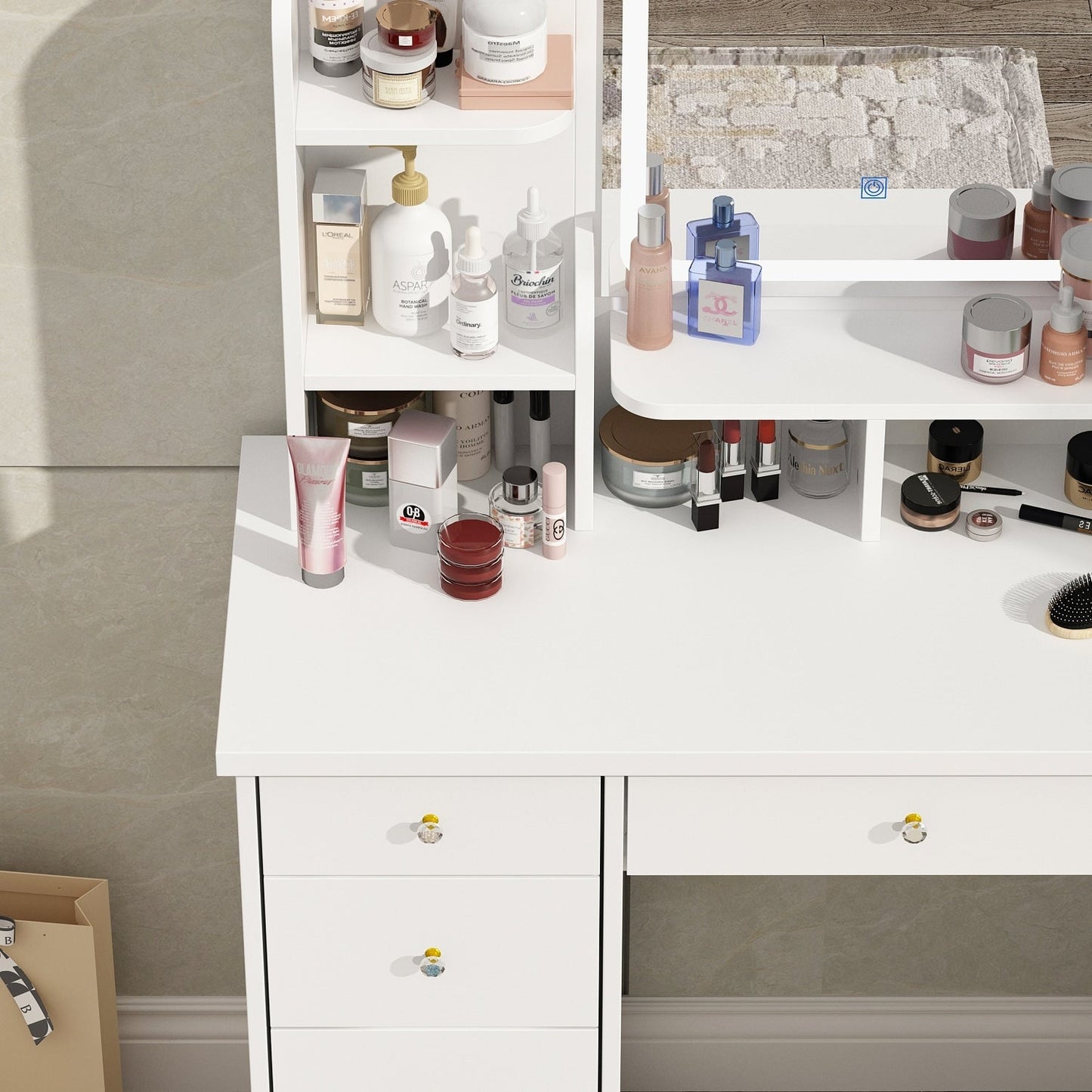 Schminktisch-Set mit Spiegel und Lampe, Schminktisch für Zuhause mit Hocker