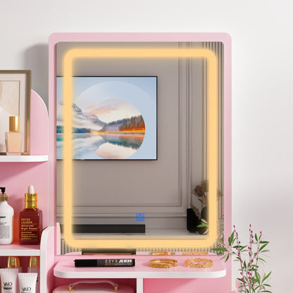 Schminktisch-Set mit Spiegel und Lampe, Schminktisch für Zuhause mit Hocker