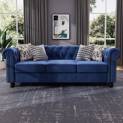 Morden Fort Velvet Upholstered Chesterfield Sofa with Nailhead and Solid Legs for Living Room