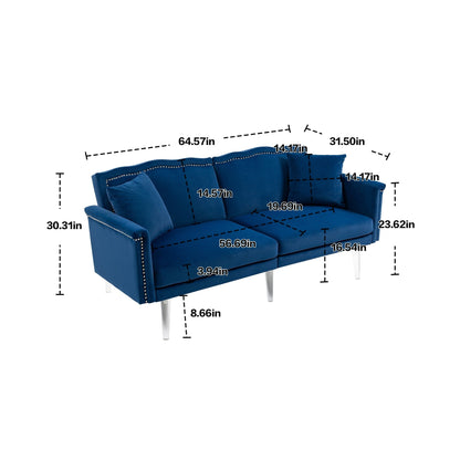 Velvet Upholstered Nailheads Loveseats Sleeper Sofa With Acrylic Feet