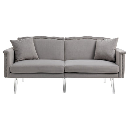 Velvet Upholstered Nailheads Loveseats Sleeper Sofa With Acrylic Feet