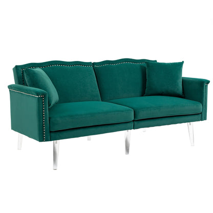 Velvet Upholstered Nailheads Loveseats Sleeper Sofa With Acrylic Feet