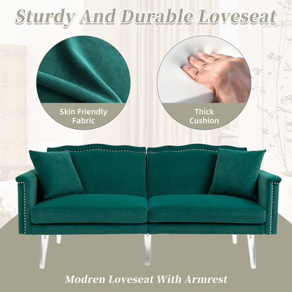 Velvet Upholstered Nailheads Loveseats Sleeper Sofa With Acrylic Feet
