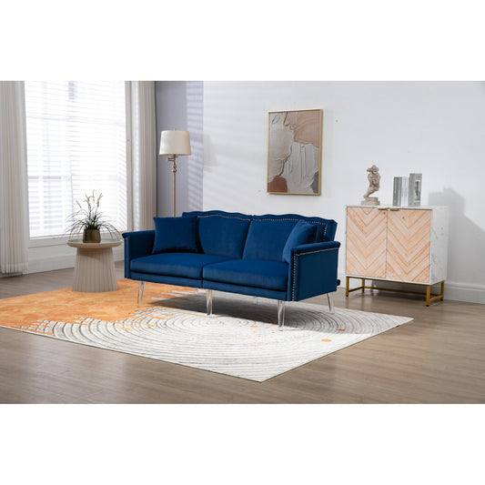 Velvet Upholstered Nailheads Loveseats Sleeper Sofa With Acrylic Feet